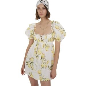 For Love & Lemons Serafina Yellow Lemons Mini Dress Womens S